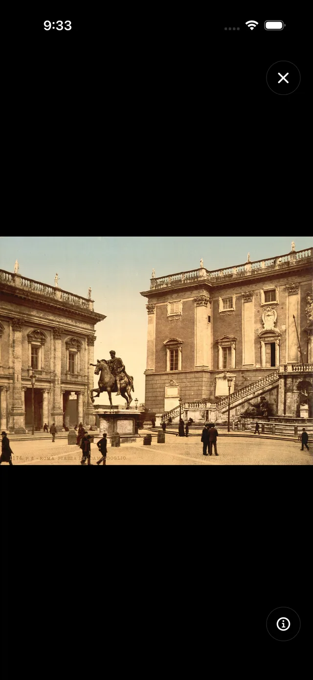 Schermata di AiGid: una foto d’archivio di piazza del Campidoglio a tutto schermo